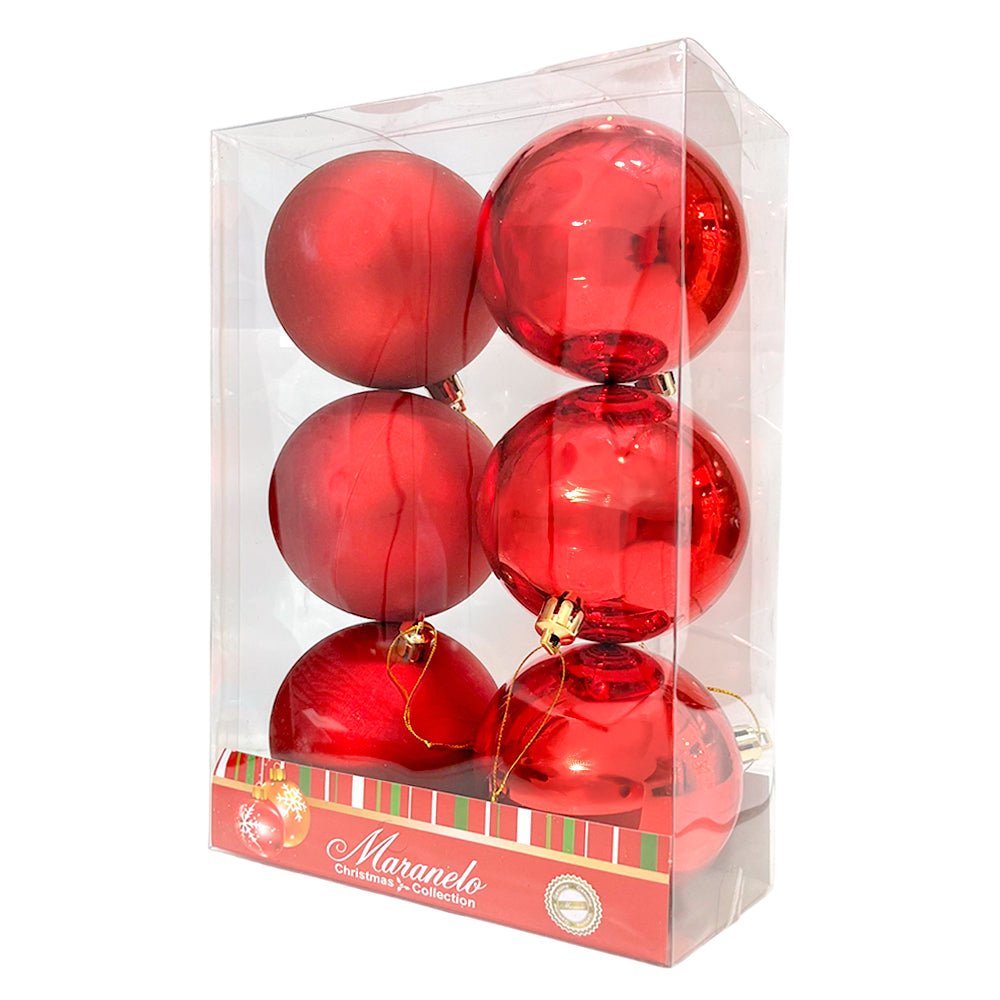 Bola Navideña 6 pza / Brillantes Mate / Rojas / 8 cm / Maranelo Christmas - Maranelo Christmas - Titan.com.pa - 7453125132102