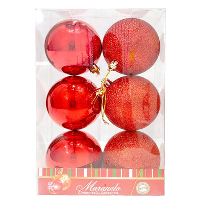 Bola Navideña 6 pza / Brillantes y Escarchado / Rojas / 8 cm / Maranelo Christmas - Maranelo Christmas - Titan.com.pa - 7453132412648