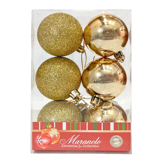 Bola Navideña Brillante/Escachada Gold de 6 cm / Maranelo Christmas / 6 Pza - Maranelo Christmas - Titan.com.pa - 7453132412013