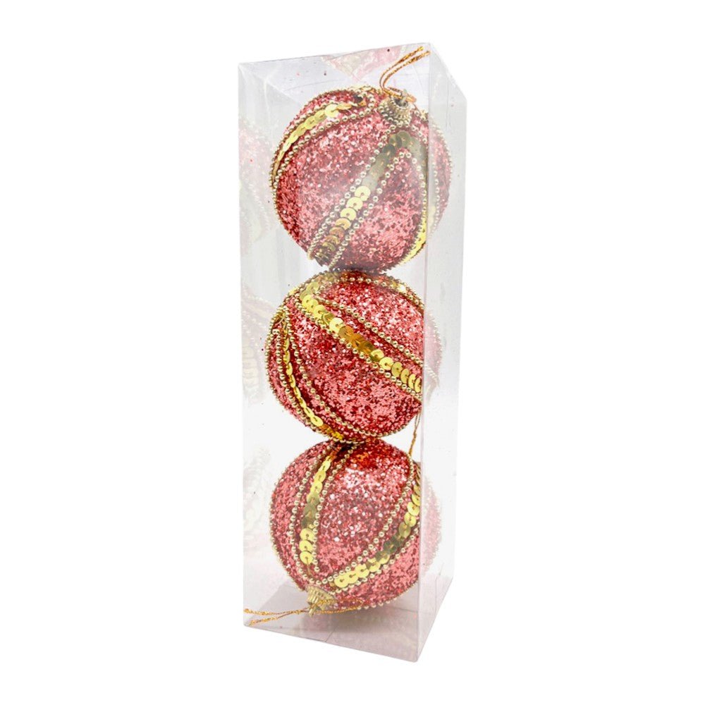 Bolas Navideñas Maranelo Christmas de 8Cm / Decoradas / 3 Piezas / Rose Gold - Maranelo Christmas - Titan.com.pa - 7453118244355