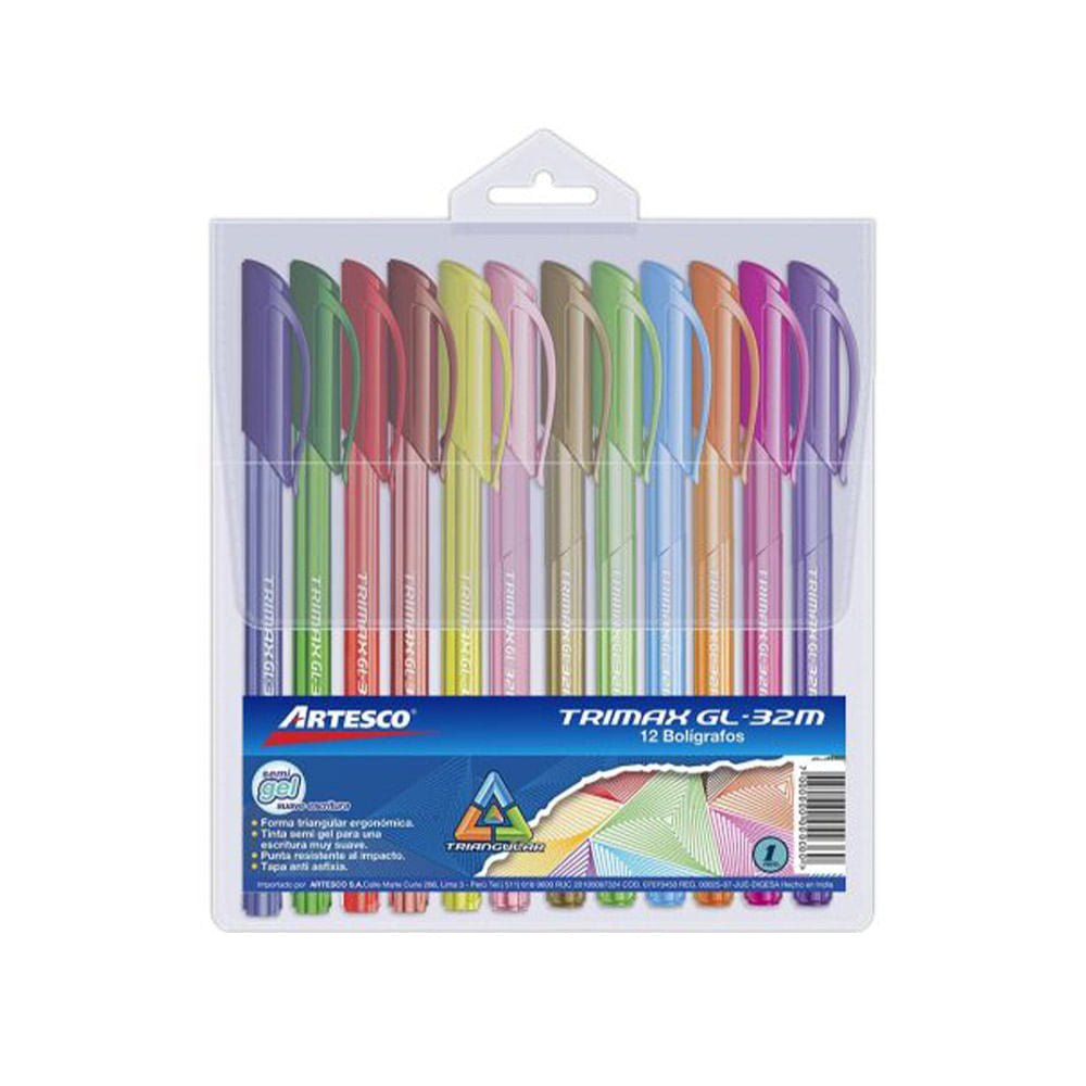 Bolígrafo Artesco Semigel Trimax 12 Piezas