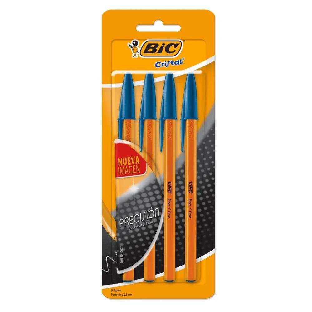 Bolígrafo de Precisión Bic Crystal Azul 0.8 mm 4 Piezas