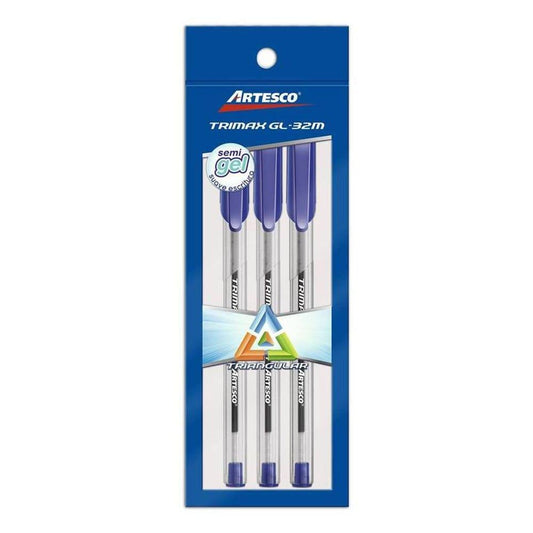 Bolígrafo Semi Gel Artesco Trimax Azul 3 Piezas