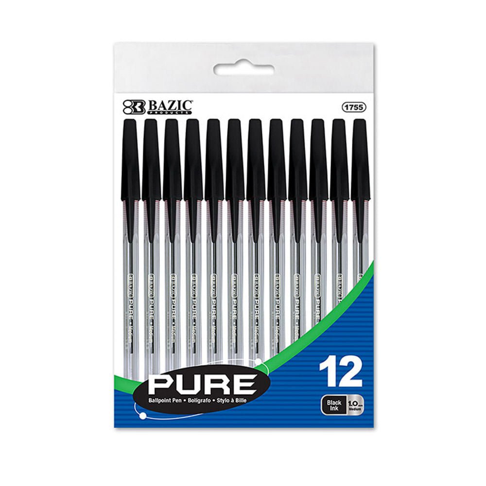 Bolígrafos Bazic Pure Negro de 12 Piezas