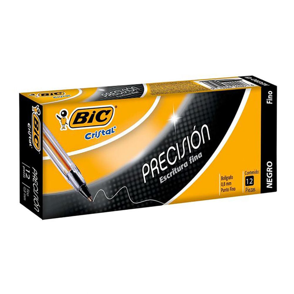 Bolígrafos Bic Precisión de 0.8 mm Negro de 12 Piezas