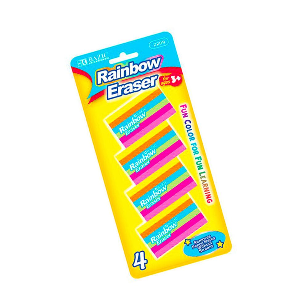 Borrador Rectangular Bazic Rainbow 4 Piezas