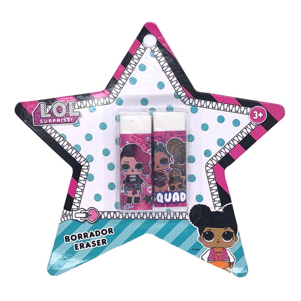 Borrador Rectangular Lol Surprise 2 Piezas