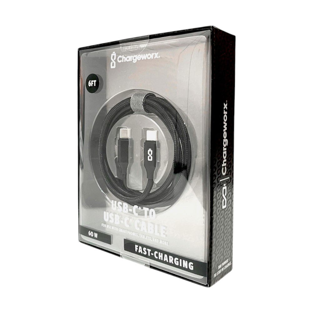 Cable Cargador Chargeworx de Nylon / USB - C A USB - C / 6Ft / 20W / Negro - Chargeworx - Titan.com.pa - 643620039298
