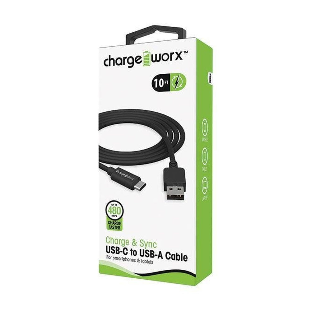 Cable Cargador Tipo C 10 Pies Chargeworx Negro - CHARGEWORX - 11149366