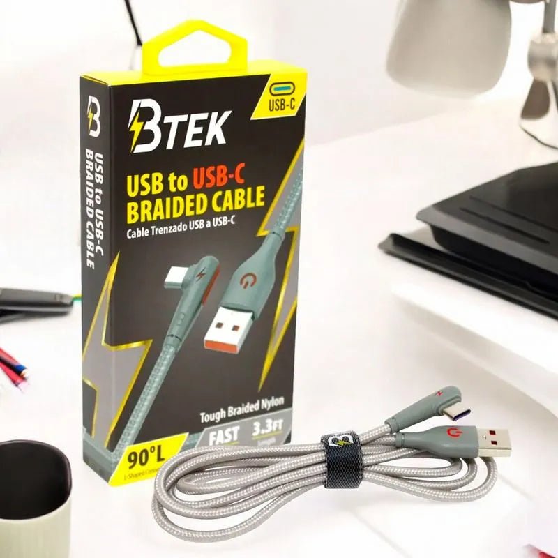 Cable Trenzado Btek Usb - C de 1 Metro - Gris - BTEK - Titan.com.pa - 7452105560065
