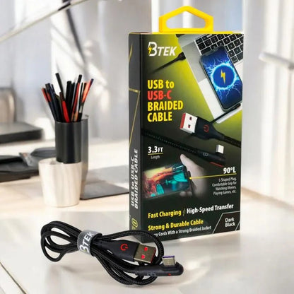 Cable Trenzado Btek Usb - C de 1 Metro - Negro - BTEK - Titan.com.pa - 7452105560041
