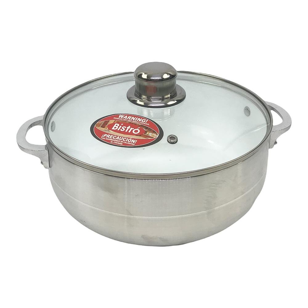 Caldero de Aluminio Bistro Con Tapa de Vidrio 26 cm