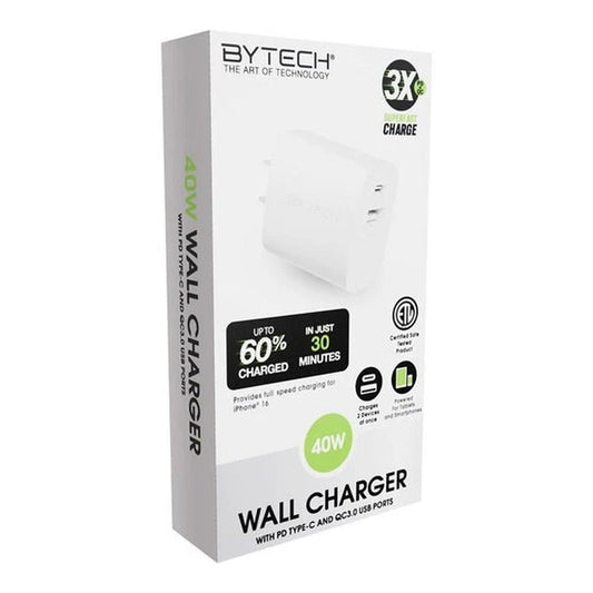 Cargador de Pared 40W By Tech Dos Puertos USB Tipo C Blanco - BY TECH - 11149597