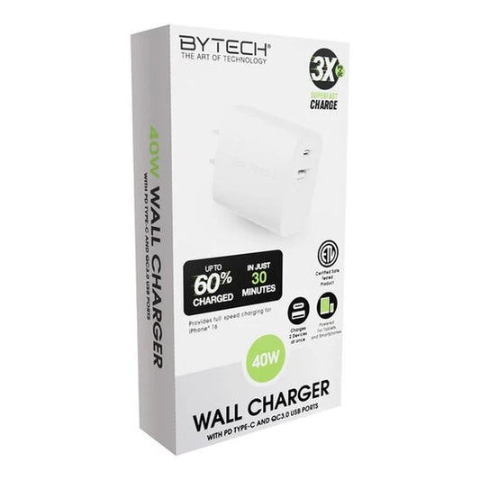 Cargador de Pared 40W By Tech Dos Puertos USB Tipo C Blanco - BY TECH - 11149597