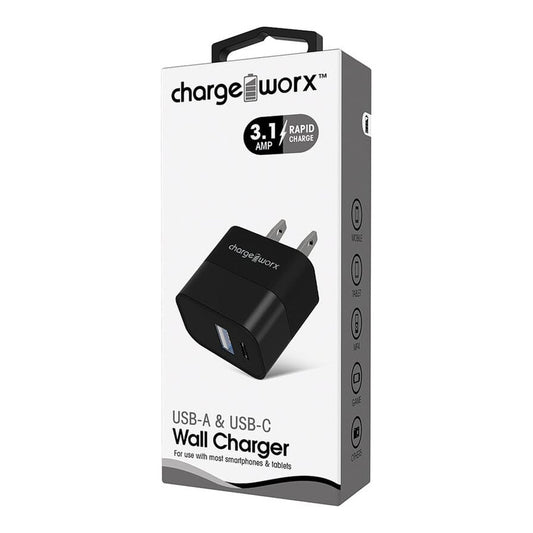 Cargador de Pared Chargeworx con USB y Tipo C 3.1A Negro - CHARGEWORX - 11149367