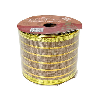 Cinta Navideña Dorado y Blanco / 8 cm x 10 yd / Miró Christmas - Miro Christmas - Titan.com.pa - 7450206112022