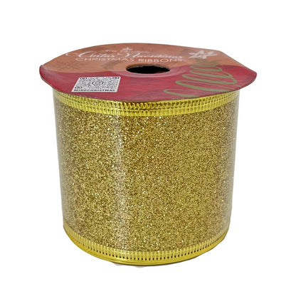 Cinta Navideña Dorado y Blanco / 8 cm x 10 yd / Miró Christmas - Miro Christmas - Titan.com.pa - 7450206112022