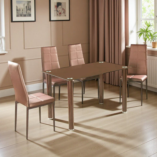 Comedor Elements Furniture 4 Puestos de Metal y Vidrio Chocolate - Elements Furniture - Titan.com.pa - 2100000373628