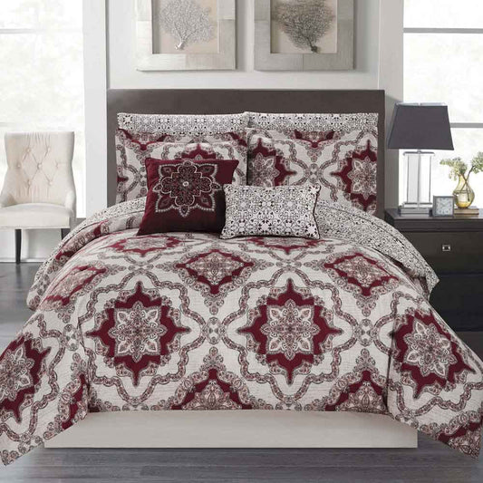 Comforter Olivia Gray Juego De 9 Piezas Reversible - Queen