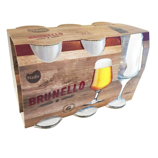 Copas Para Cerveza Nadir Brunello de Vidrio 400 ml de 6 Piezas