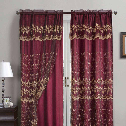Cortina Aliya Burgundy Gold Con Cenefa