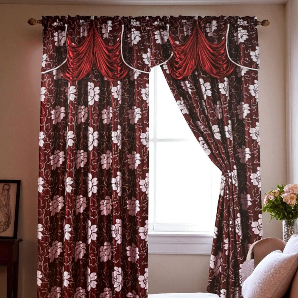 Cortina Arlene 55” X 84” Panel De Jacquard Con Cenefa Adjunta Burgundy - Sally Textile - Titan.com.pa - 806718110655