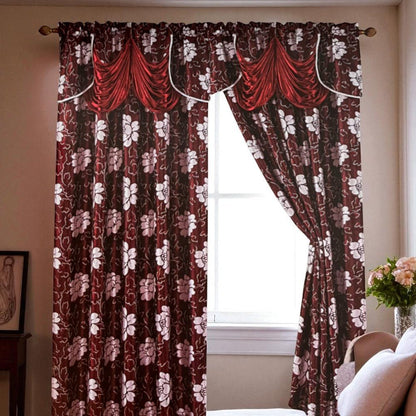 Cortina Arlene 55” X 84” Panel De Jacquard Con Cenefa Adjunta Burgundy - Sally Textile - Titan.com.pa - 806718110655