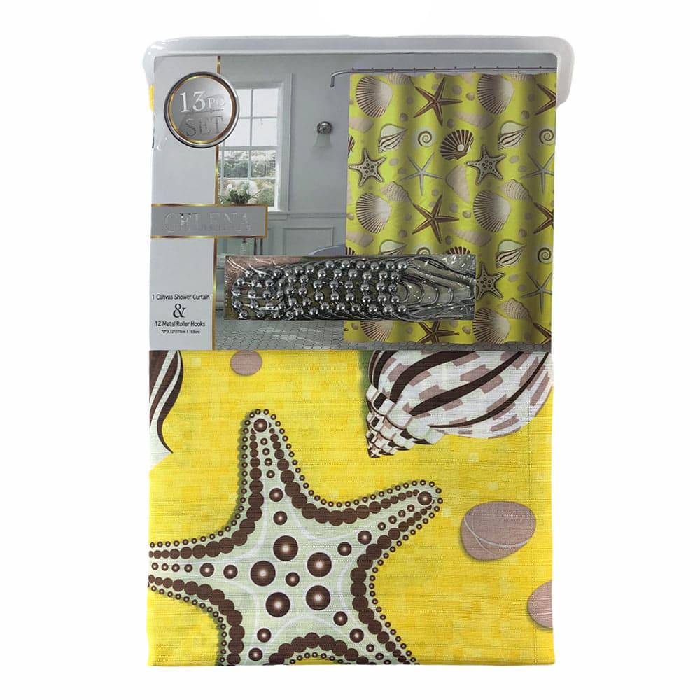 Cortina de Baño Sally Textile Celena de Tela Con Ganchos 70" x 72"