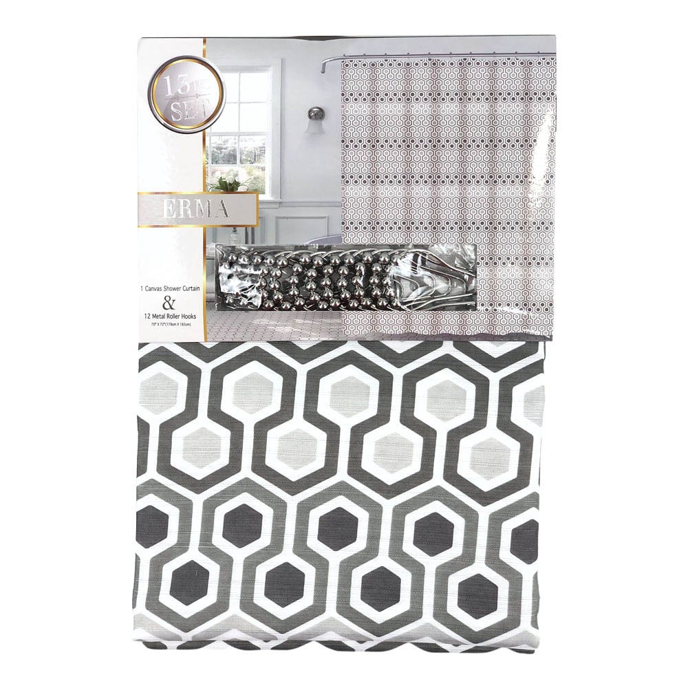 Cortina de Baño Sally Textile Erma Con Aros 70" x 72" - Gris Claro