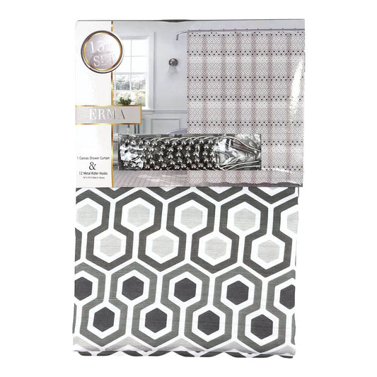 Cortina de Baño Sally Textile Erma Con Aros 70" x 72" - Gris Claro