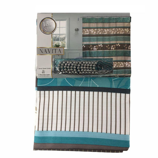 Cortina de Baño Sally Textile Navita de Tela Con Ganchos 70" x 72"