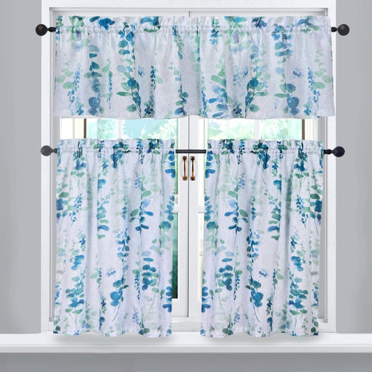 Cortina de Cocina Adela Regal Home 56" x 36" / 3 Piezas / Estampada - Blue/Sage - Regal Home - Titan.com.pa - 678298338466