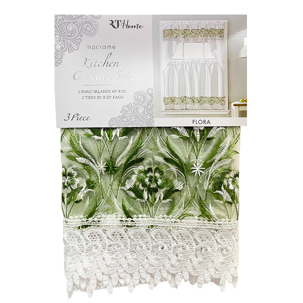 Cortina de Cocina RT Designer / Flora Bordada / Sage - 3 Piezas - RT Designer - Titan.com.pa - 196210044450