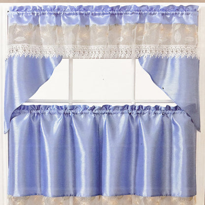 Cortina de Cocina RT Designer / Leaf Bordada Blue / 3 Piezas - RT Designer - Titan.com.pa - 196210044542