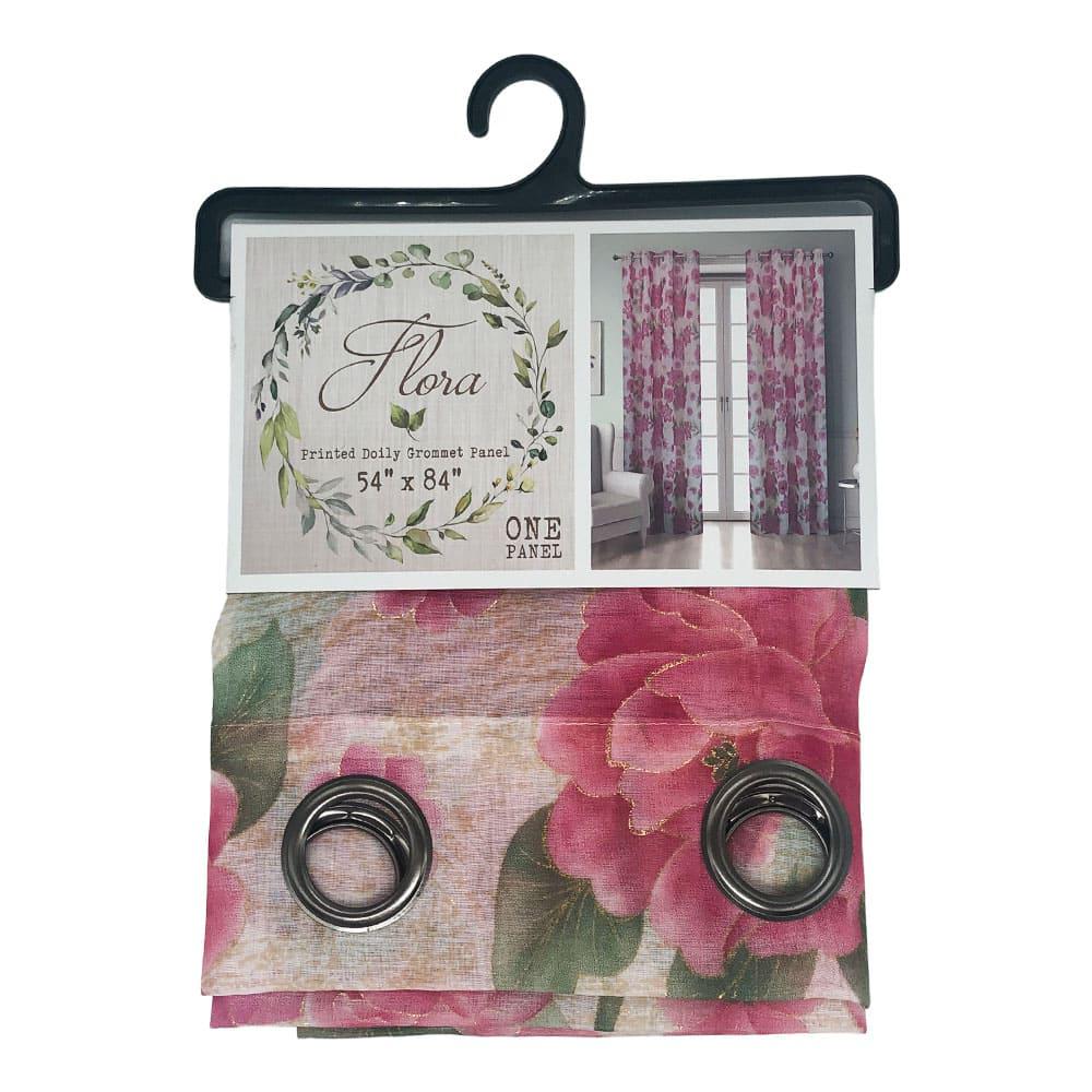 Cortina Flora Rt Designer Estampada Con Aros 54" x 84" - Rosa