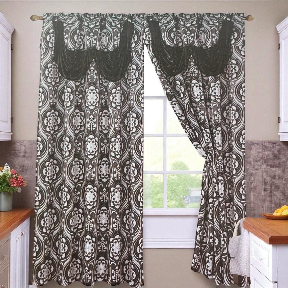 Cortina Lolita 55” X 84” Panel De Jacquard Con Cenefa Negro - Sally Textile - Titan.com.pa - 806718110600