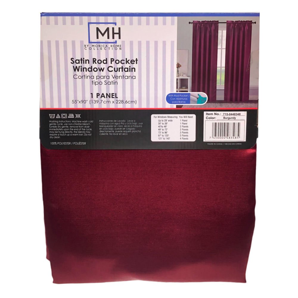 Cortina Monica Home Con Rod Pocket 55" x 90" - Rojo oscuro