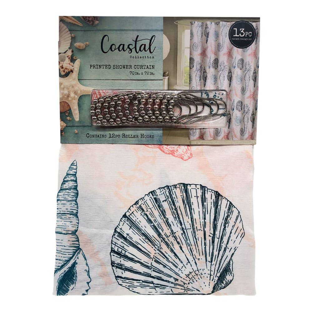 Cortina Para Baño Rt Designer Coastal Ocean de Tela 13 Piezas