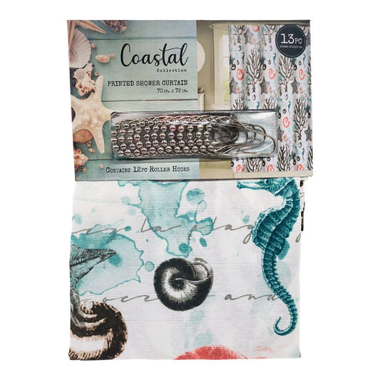 Cortina Para Baño Rt Designer Coastal Seahorse de Tela 13 Piezas