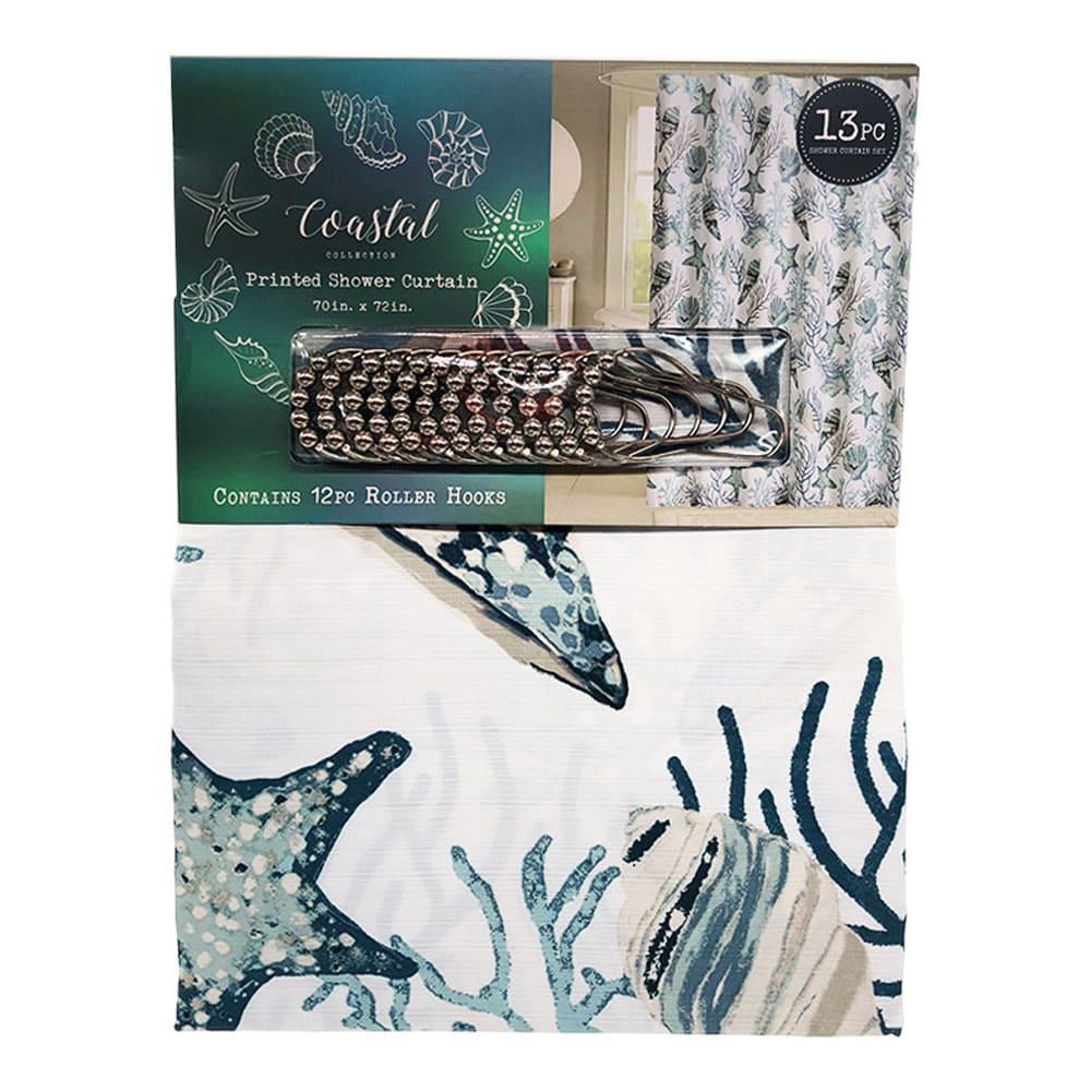 Cortina Para Baño Rt Designer Coastal Seashell de Tela 13 Piezas