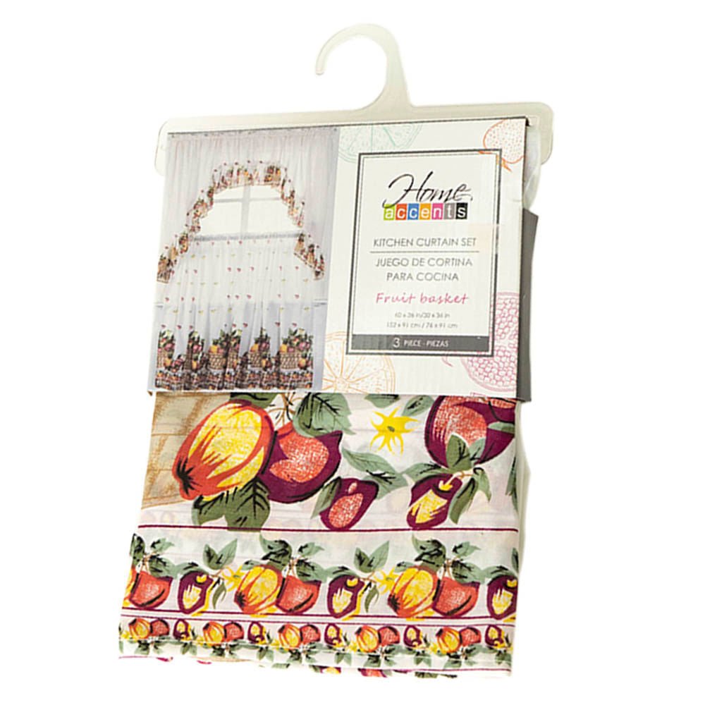 Cortina Para Cocina Estampado Canasta De Frutas 3 Piezas