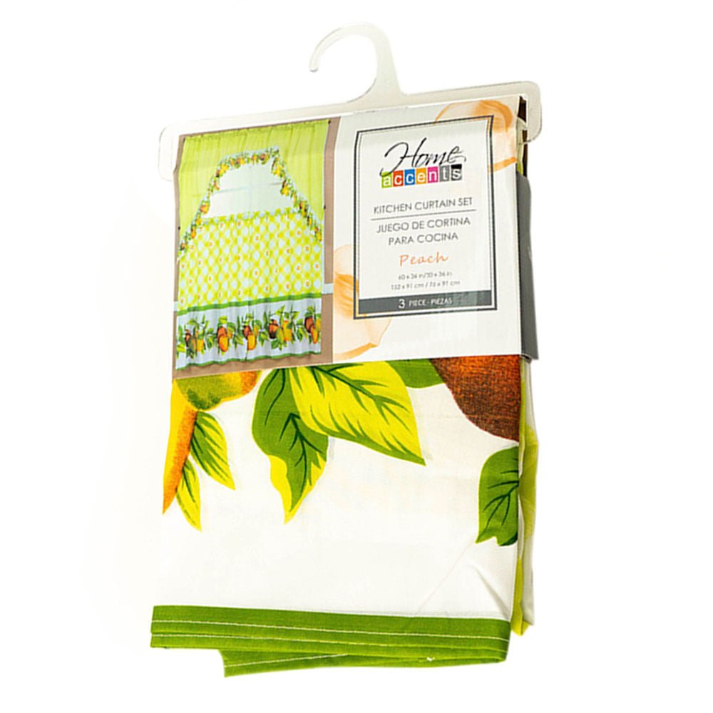 Cortina Para Cocina Estampado Durazno 3 Piezas