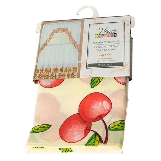 Cortina Para Cocina Estampado Manzana 3 Piezas