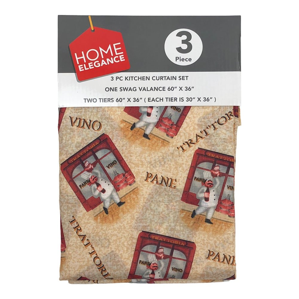 Cortina Para Cocina Home Elegance Wine 3 Piezas
