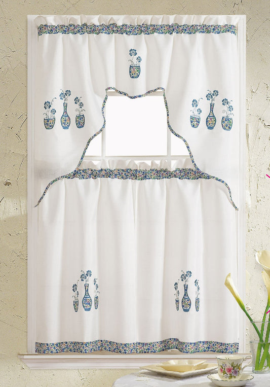 Cortina Para Cocina Rt Designer Grand Vase de 3 Piezas - Azul