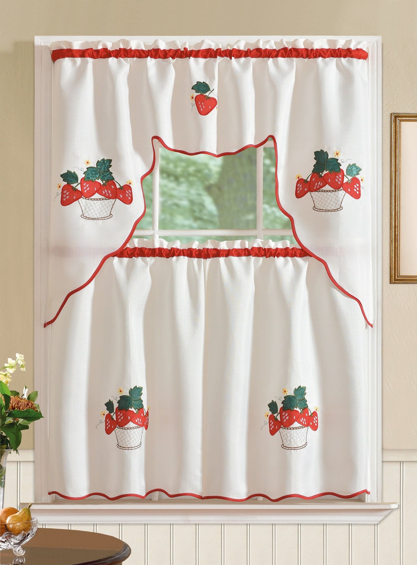 Cortina Para Cocina Rt Designer Imperial Strawberry 3 Piezas - Rojo