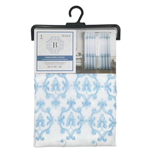 Cortina Rt Designer Bristol Bordada 54" x 90" - Azul Claro
