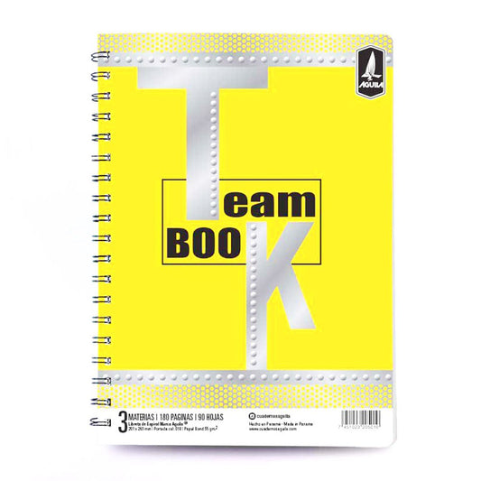 Cuaderno Con Espiral 3 Materias Team Book de 180 Páginas