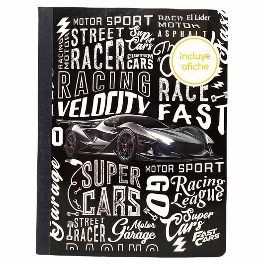 Cuaderno Cosido Grande Raya Ancha El Líder Fast Cars 200 Páginas - Surtido