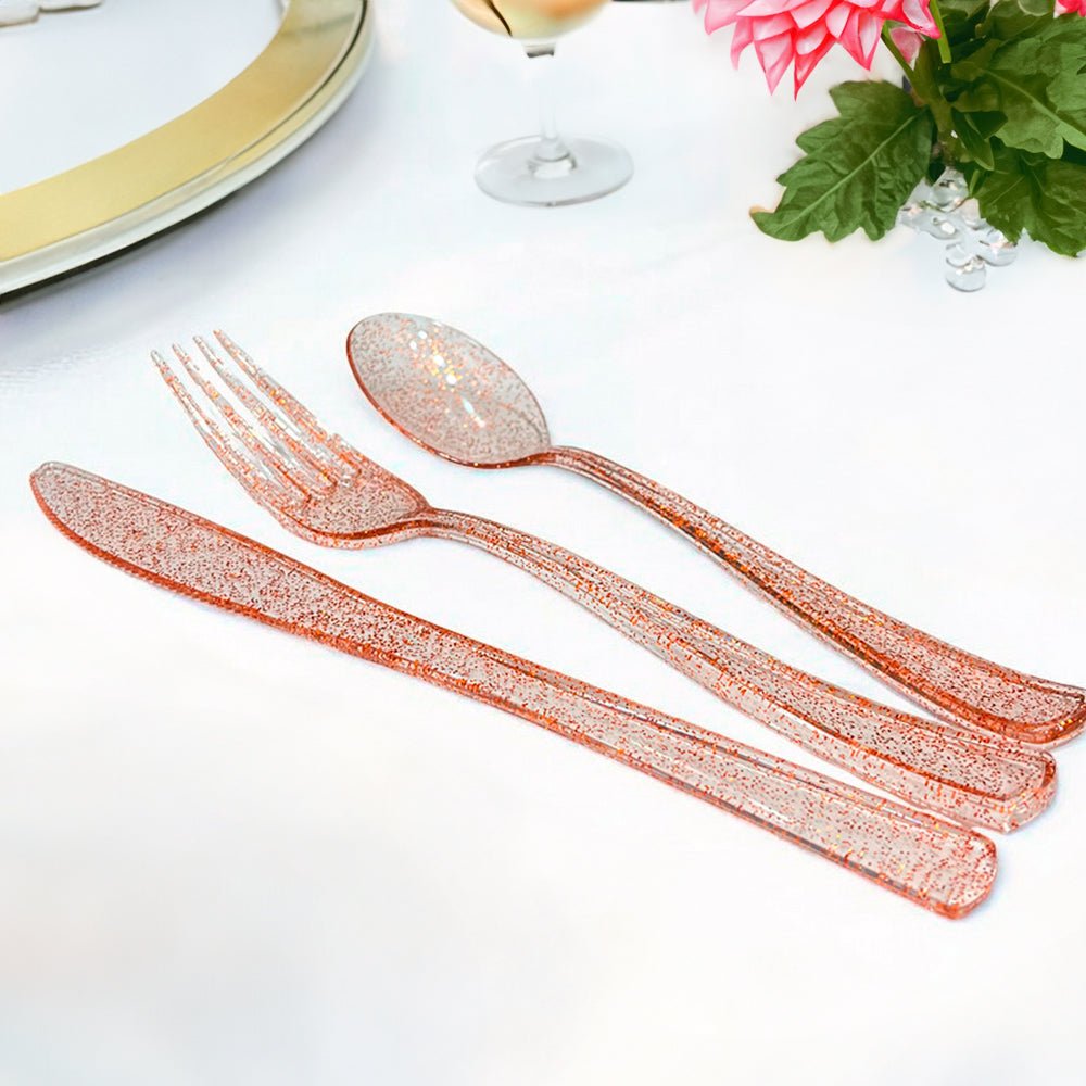 Cubiertos Plástico Lillian / 48 Piezas / Rose Gold Glitter - Lillian - Titan.com.pa - 763615372626